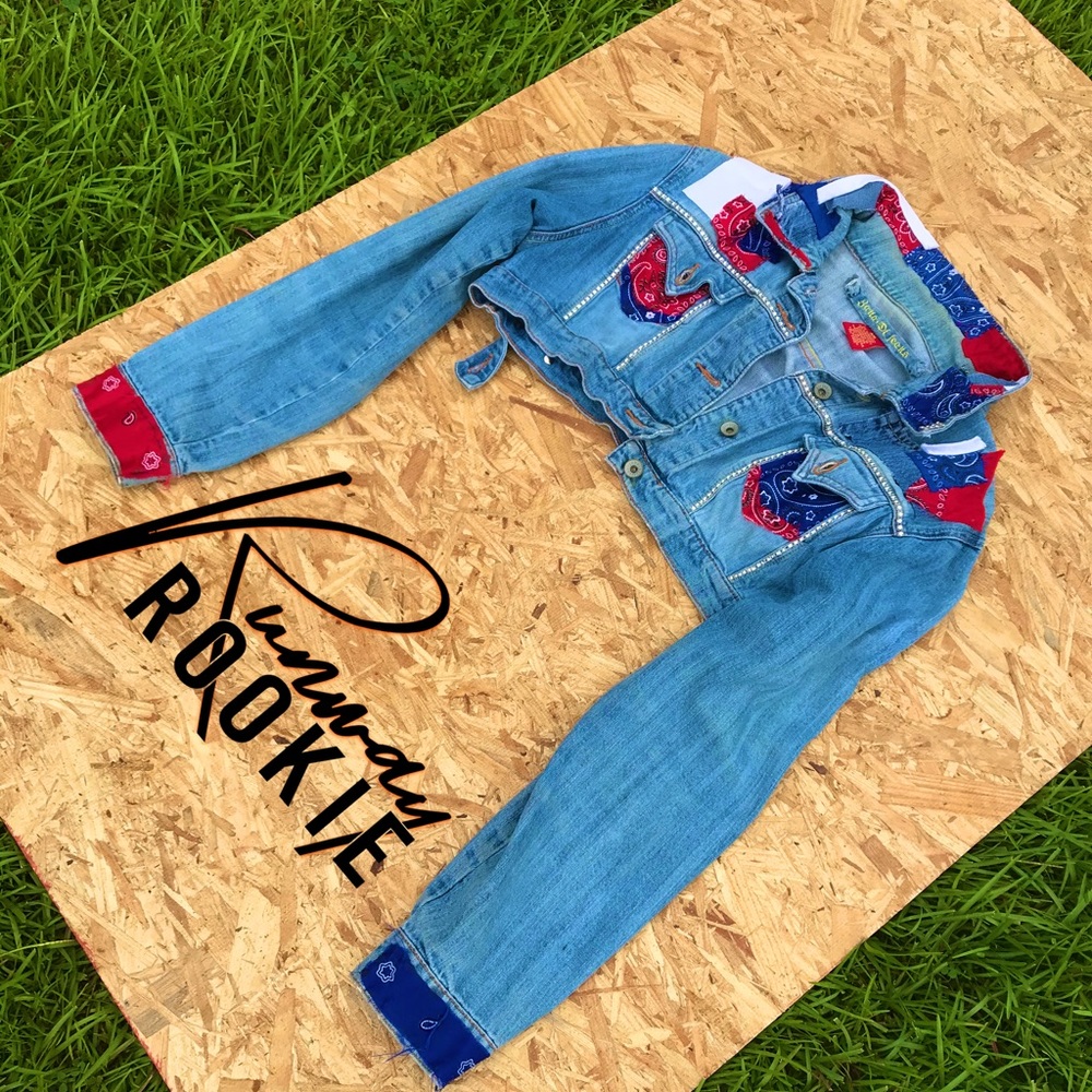 Runway Rookie’s “Red + Blue” Crop Denim Jacket